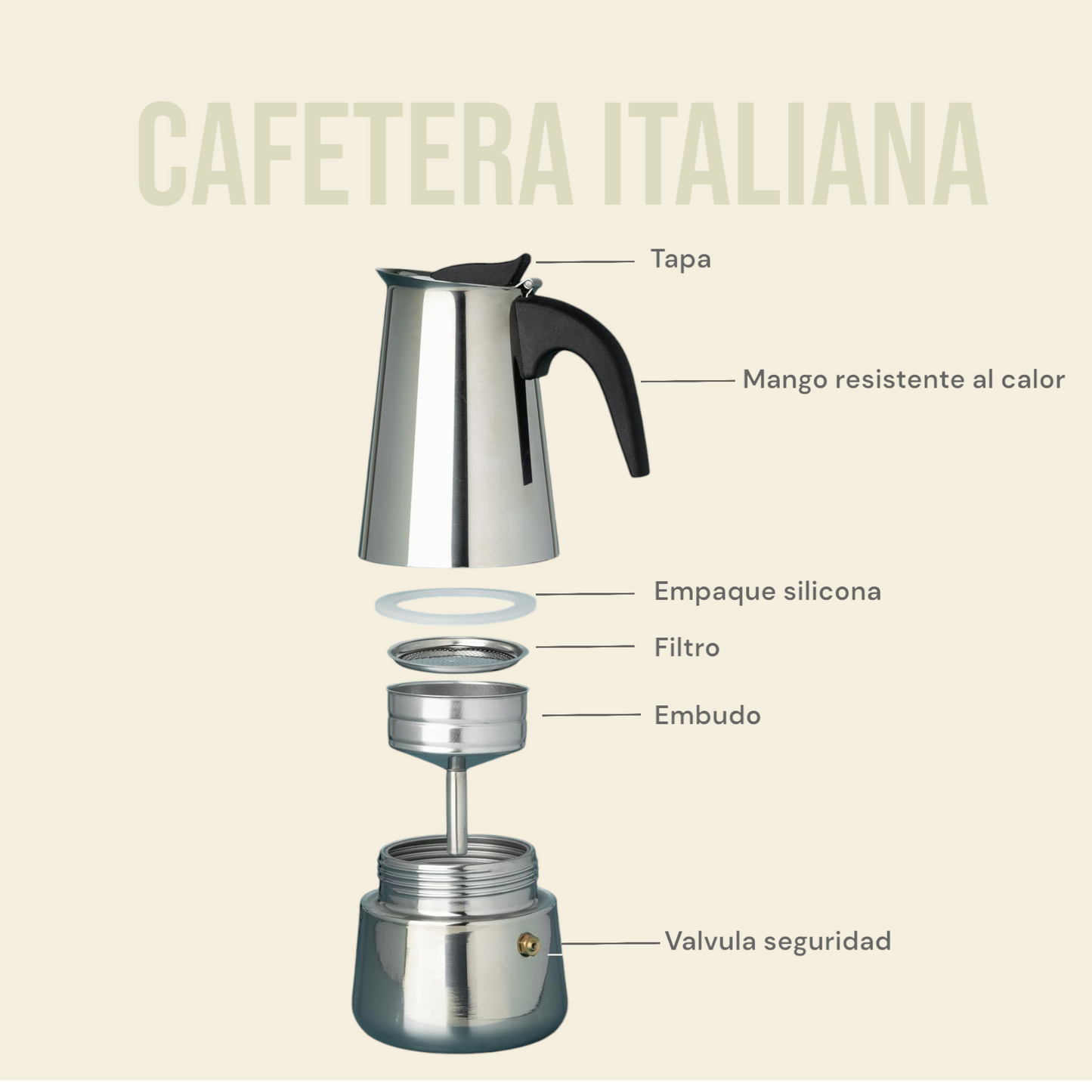 Cafetera Tipo Italiana En Acero Inoxidable 450ML - Envío Gratis
